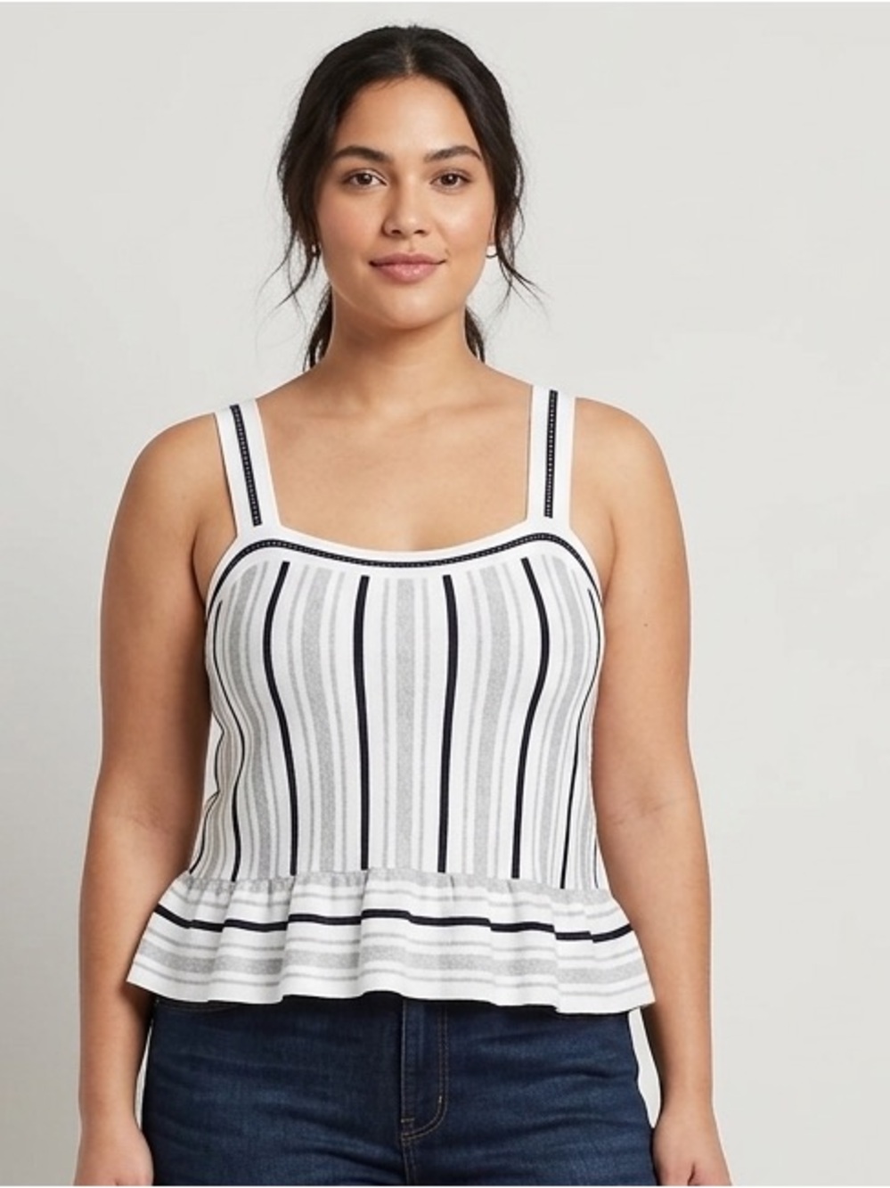 Banana Republic Striped Knit Tank Peplum Hem Size L